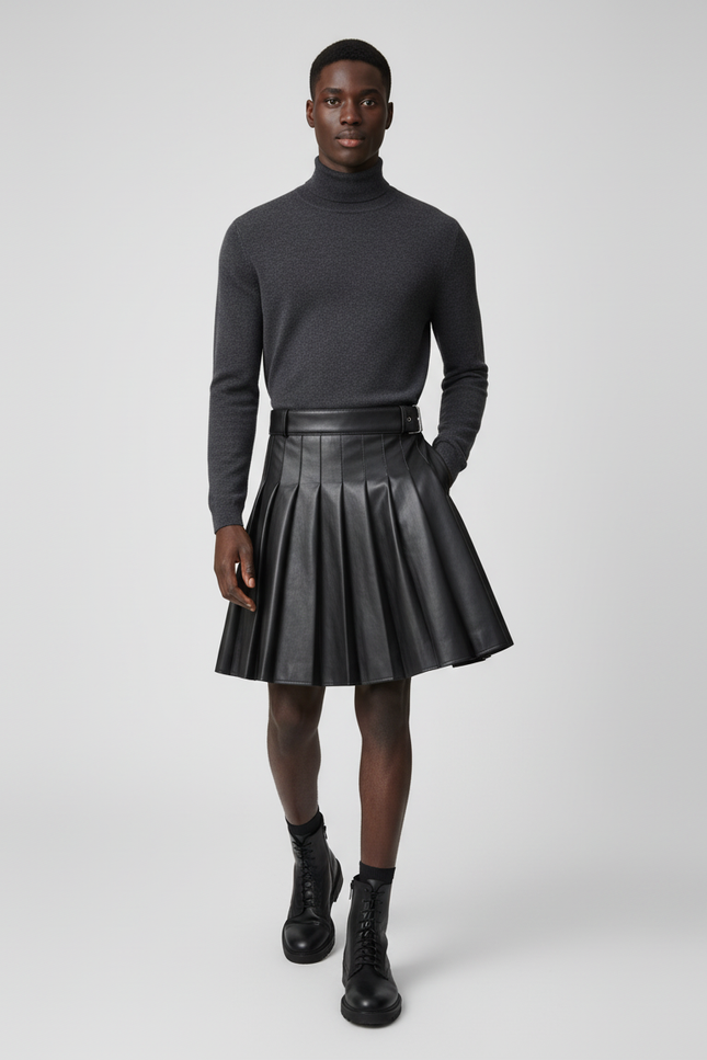 Jupe Homme Cuir Plissée Chic
