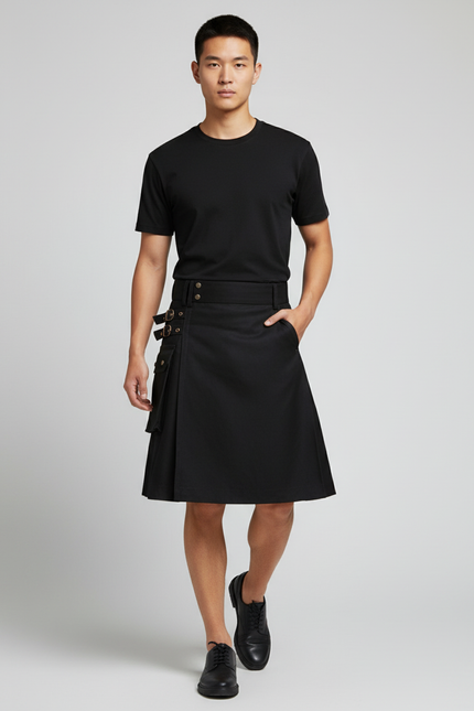 Jupe Homme Noire À Boucles Plissée