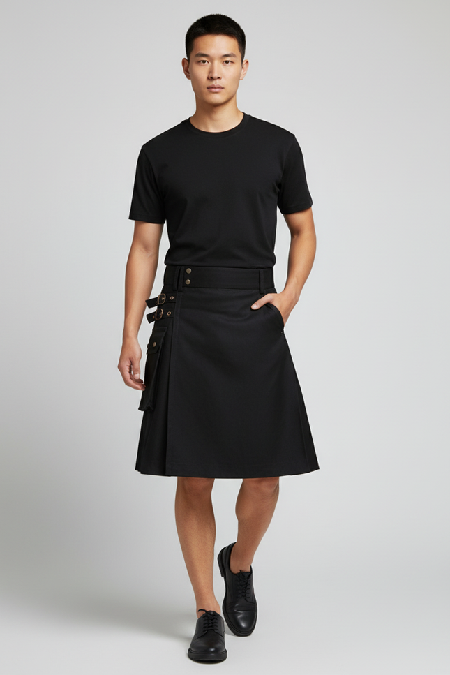 Jupe Homme Noire À Boucles Plissée