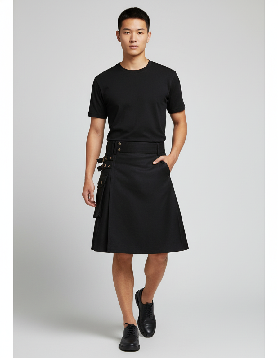 Jupe Homme Noire À Boucles Plissée