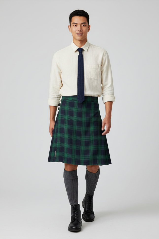 Jupe Homme Écossaise Verte Plissée Décontractée
