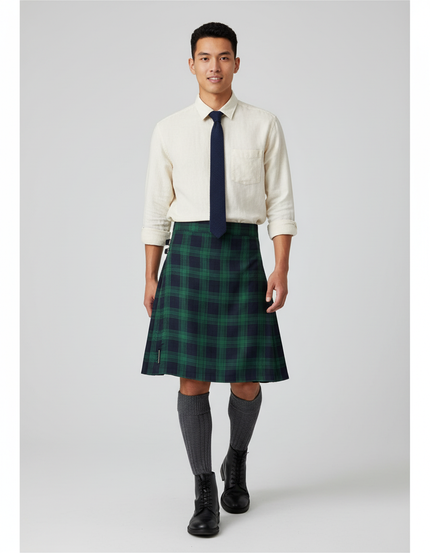 Jupe Homme Écossaise Verte Plissée Décontractée
