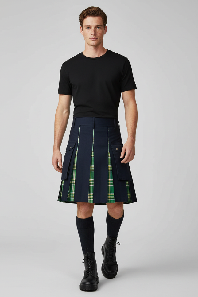 Jupe Homme Bleue Marine À Carreaux Plissée