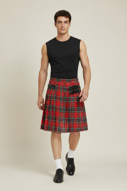 Jupe Homme Écossaise À Carreaux Plissée