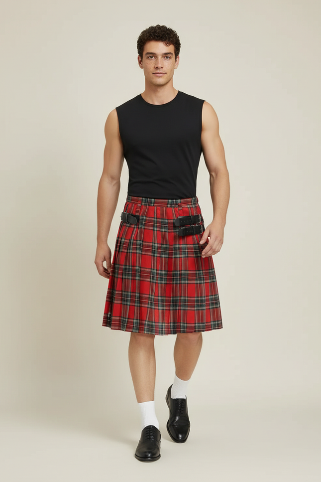 Jupe Homme Écossaise À Carreaux Plissée