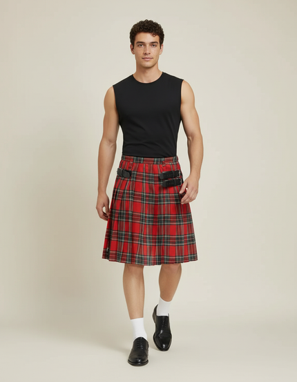 Jupe Homme Écossaise À Carreaux Plissée