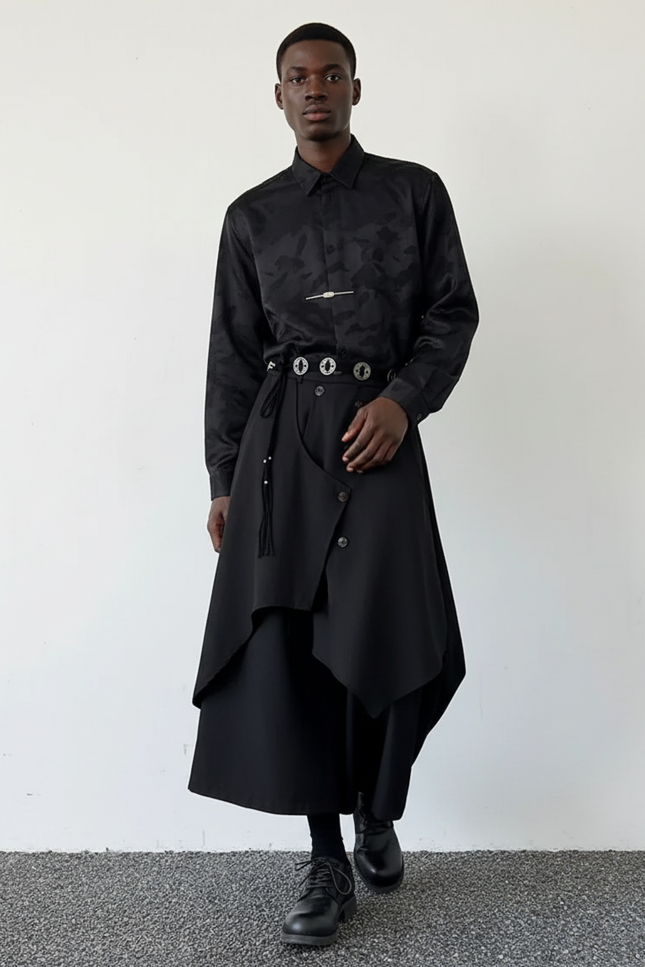 Jupe Homme Noire Irrégulière Fluide Dynamique