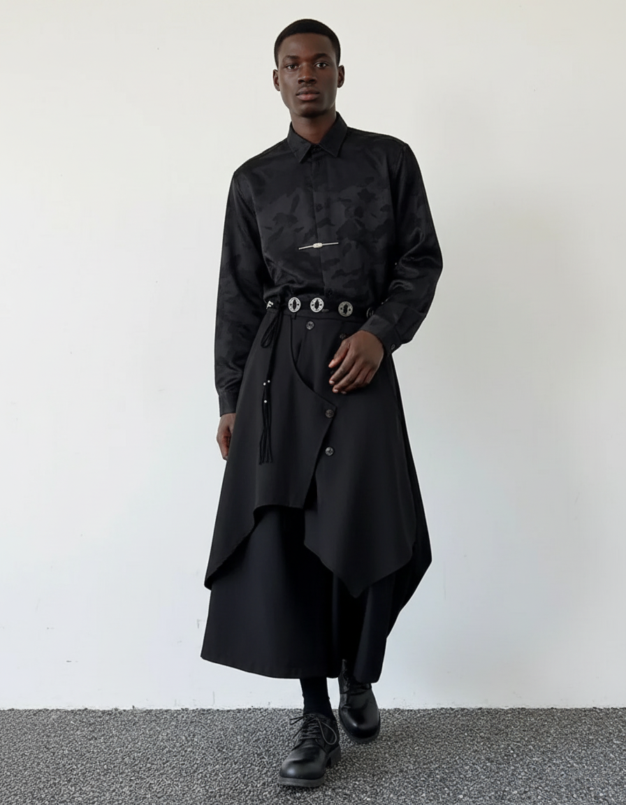 Jupe Homme Noire Irrégulière Fluide Dynamique