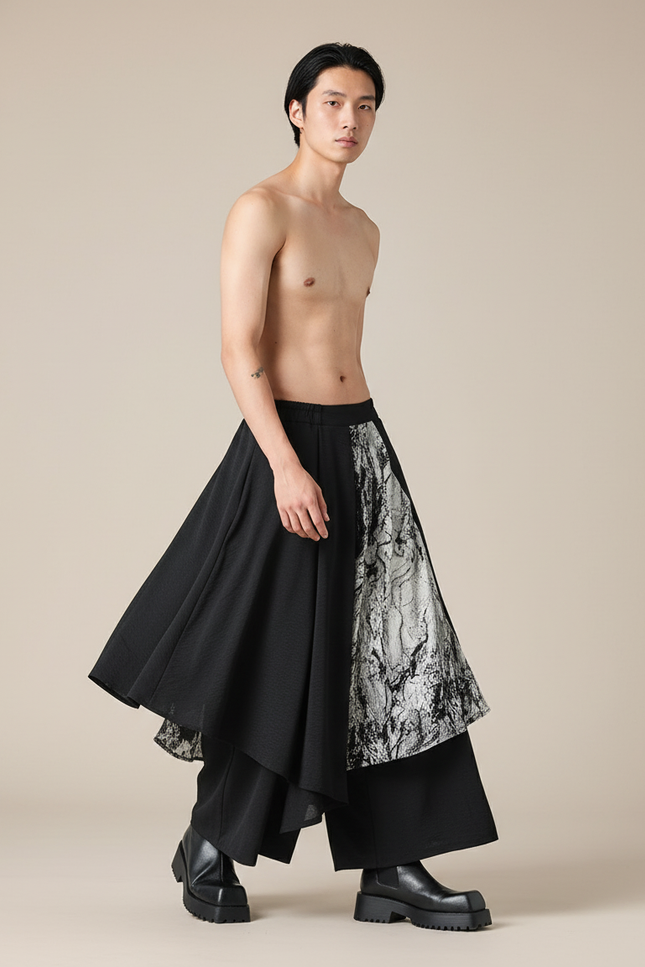 Jupe Homme Noire Motif Marbré Chic