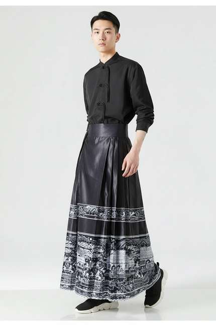 Jupe Homme Noire À Motifs Plissée