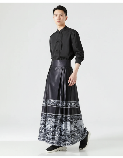 Jupe Homme Noire À Motifs Plissée