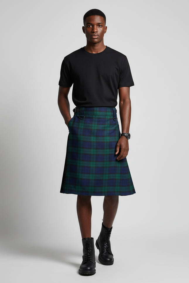 Jupe Homme Tartan Bleu Vert Plissée