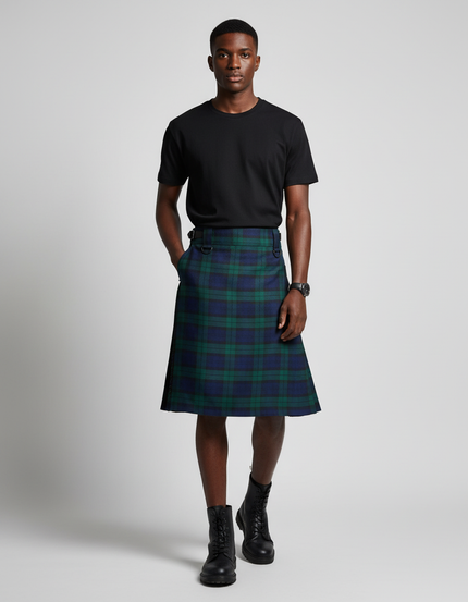 Jupe Homme Tartan Bleu Vert Plissée