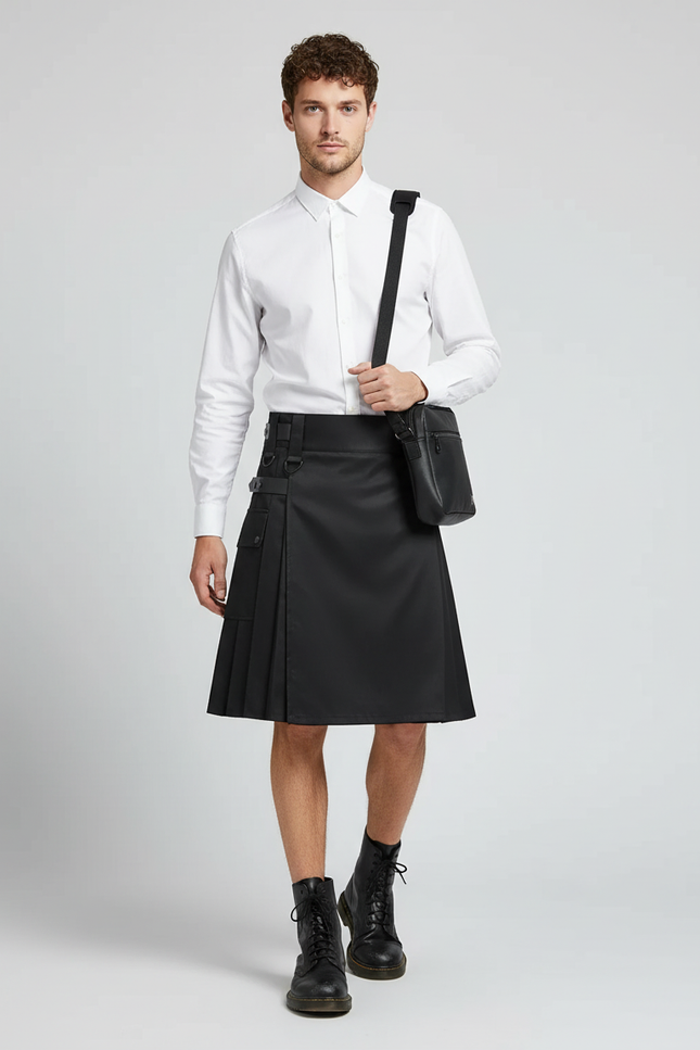 Jupe Homme Noire Plissée Élégante Sobre