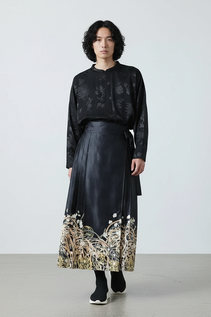 Jupe Homme Noire Motif Floral Élégante