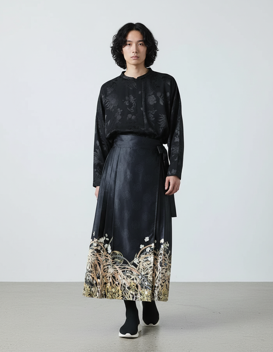 Jupe Homme Noire Motif Floral Élégante