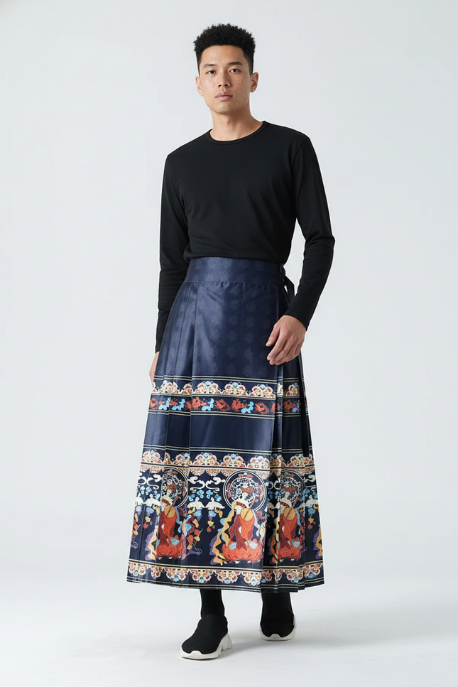 Jupe Homme Motif Ethnique Plissée Bohème