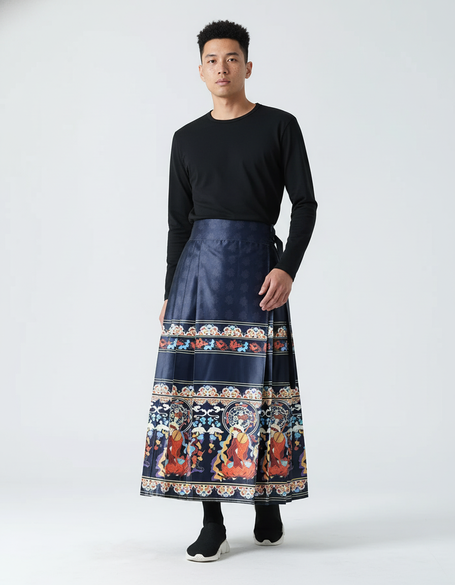 Jupe Homme Motif Ethnique Plissée Bohème