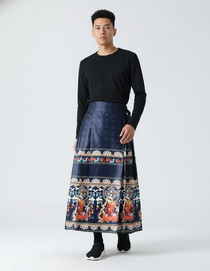 Jupe Homme Motif Ethnique Plissée Bohème