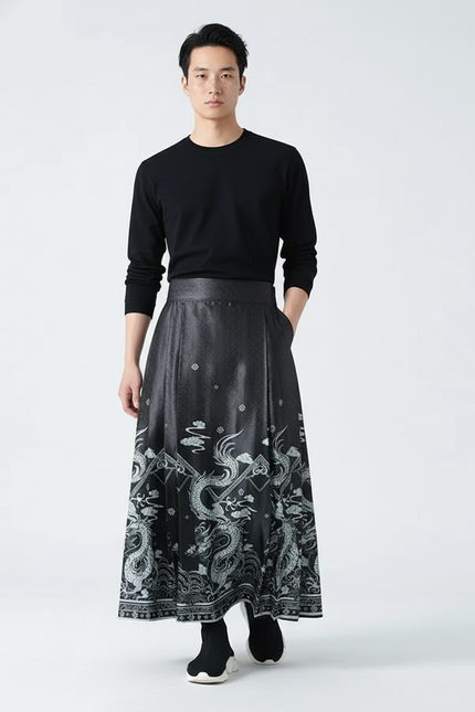 Jupe Homme Longue Motif Dragon Décontractée
