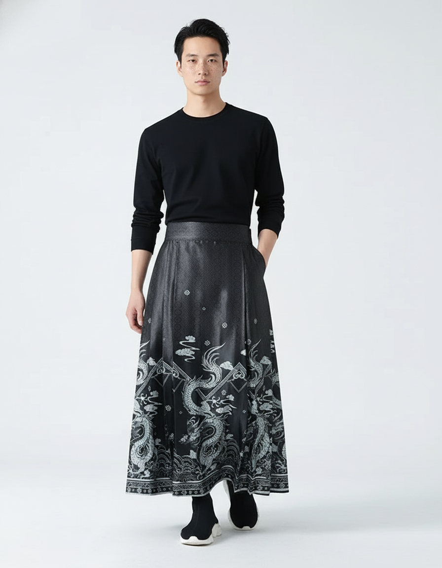 Jupe Homme Longue Motif Dragon Décontractée