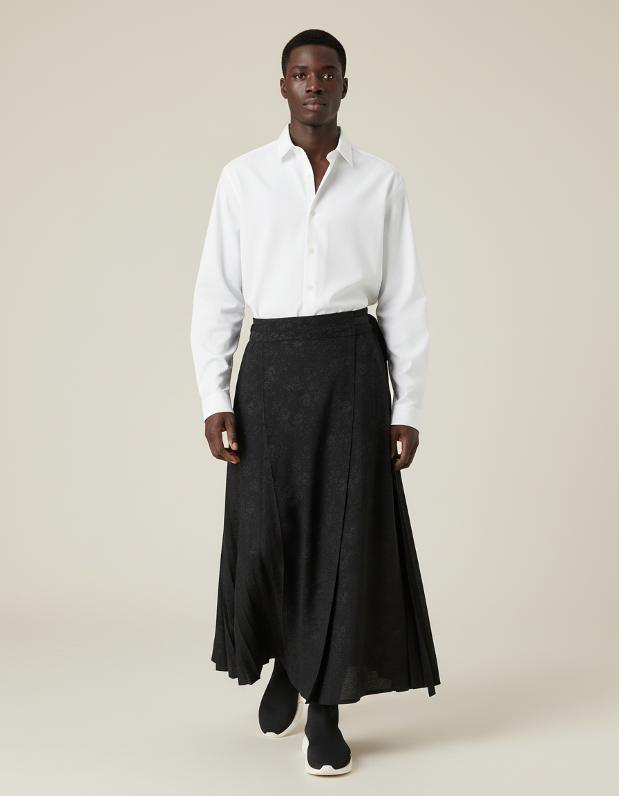 Jupe Homme Noire Plissée Fluide Élégante