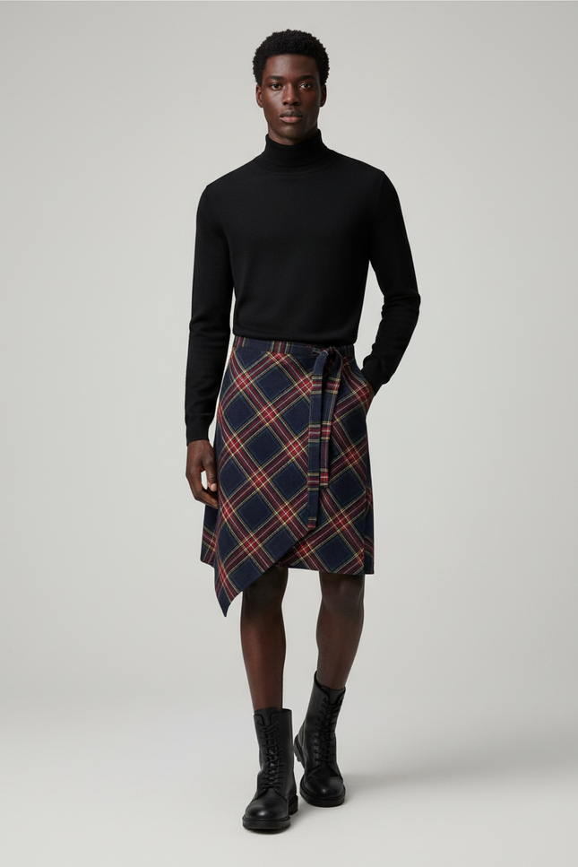 Jupe Homme À Carreaux Asymétrique Chic