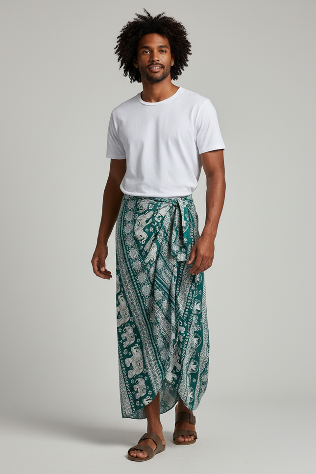 Jupe Homme Verte Éléphants Bohème