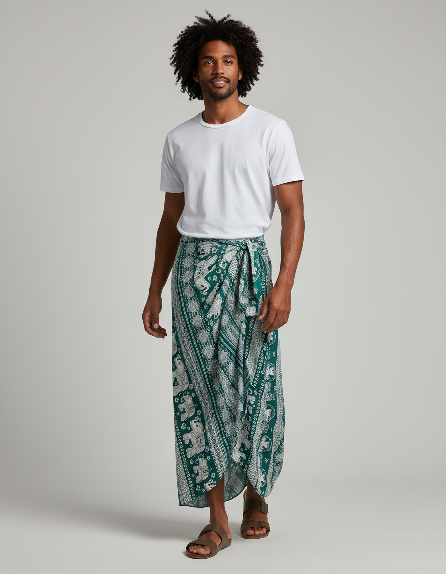 Jupe Homme Verte Éléphants Bohème