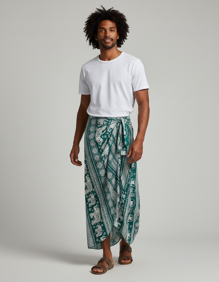 Jupe Homme Verte Éléphants Bohème