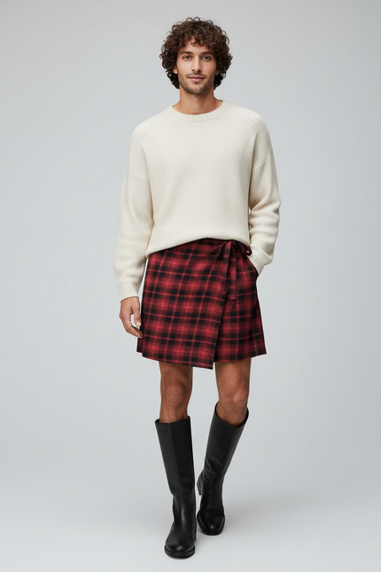 Jupe Homme Carreaux Rouge Asymétrique