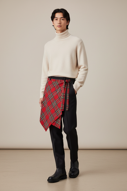 Jupe Homme Carreaux Asymétrique Décontractée