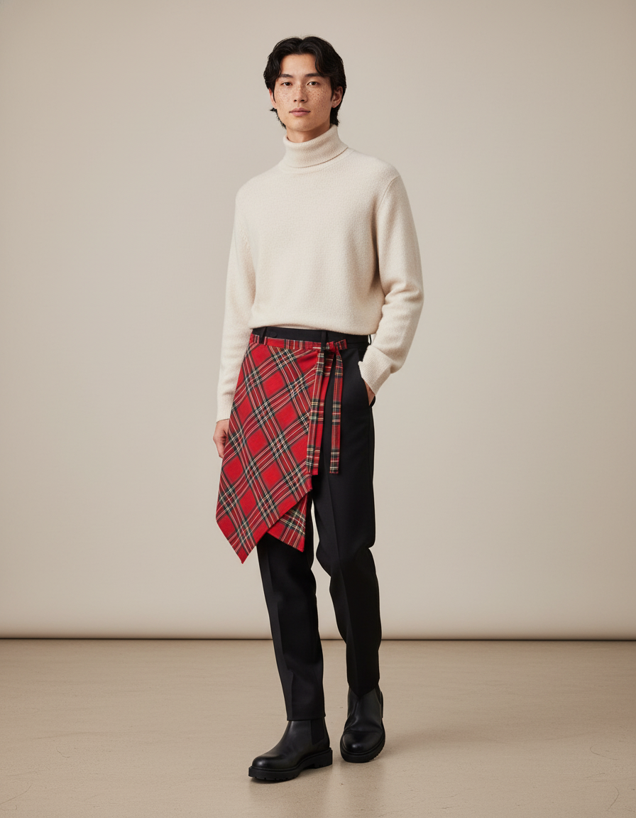 Jupe Homme Carreaux Asymétrique Décontractée