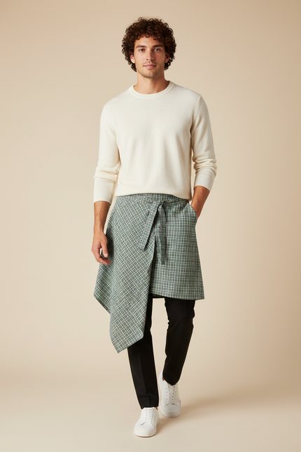 Jupe Homme À Carreaux Asymétrique Chic Moderne