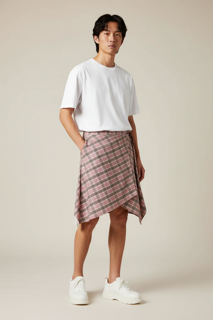 Jupe Homme Carreaux Asymétrique Décontractée Urbaine