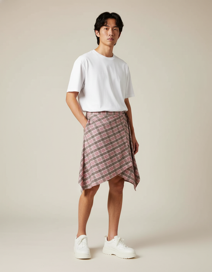 Jupe Homme Carreaux Asymétrique Décontractée Urbaine