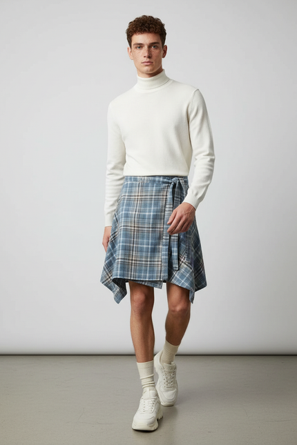 Jupe Homme À Carreaux Asymétrique Décontractée