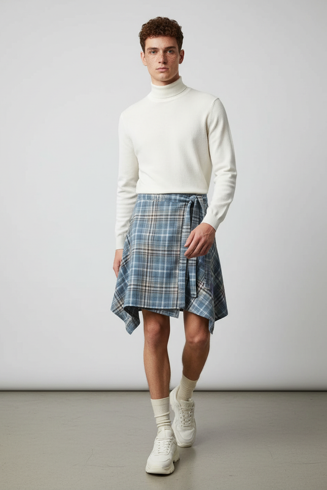 Jupe Homme À Carreaux Asymétrique Décontractée