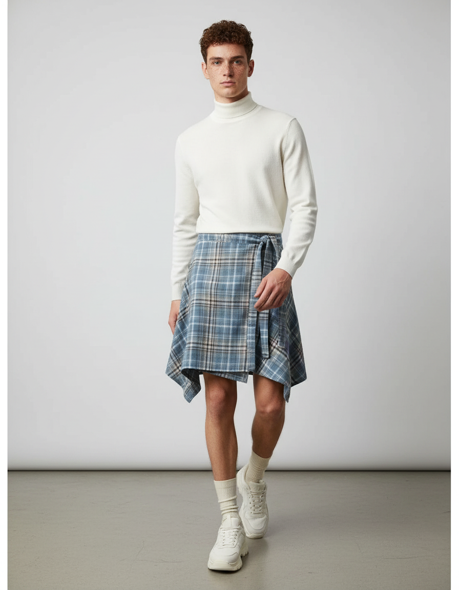 Jupe Homme À Carreaux Asymétrique Décontractée