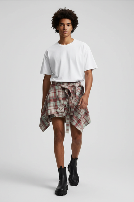 Jupe Homme Carreaux Asymétrique Décontractée Tendance