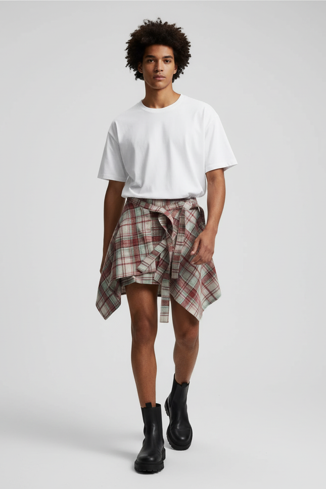 Jupe Homme Carreaux Asymétrique Décontractée Tendance