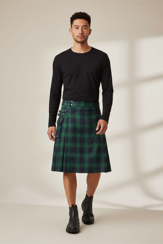 Jupe Homme Écossaise Plissée Verte