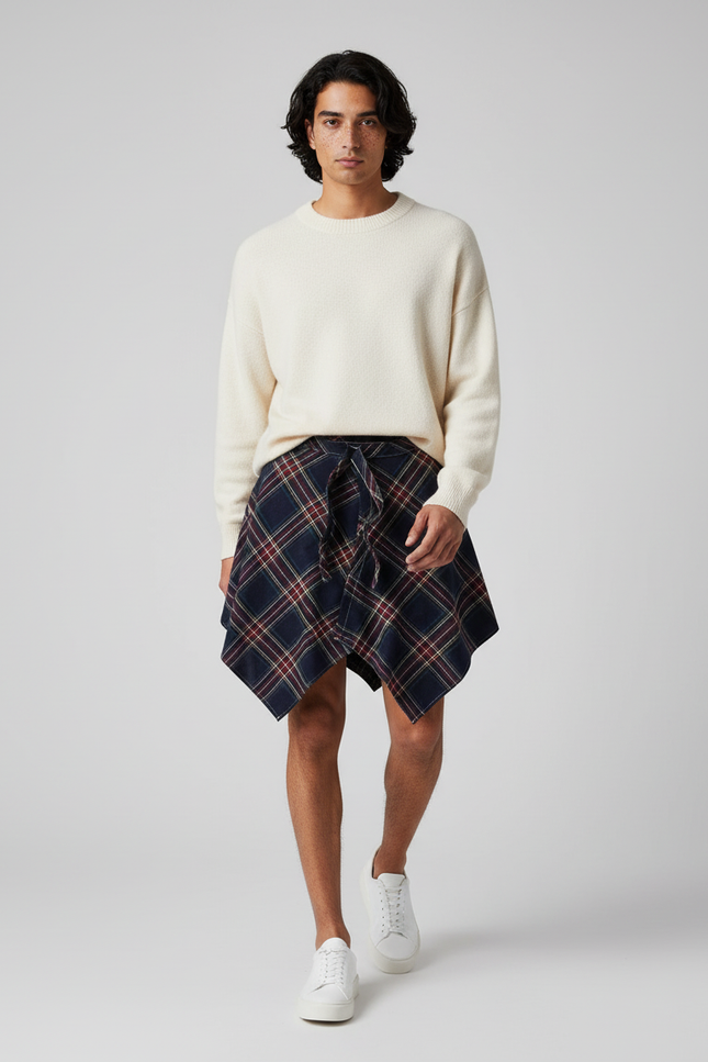 Jupe Homme À Carreaux Irrégulière Décontractée