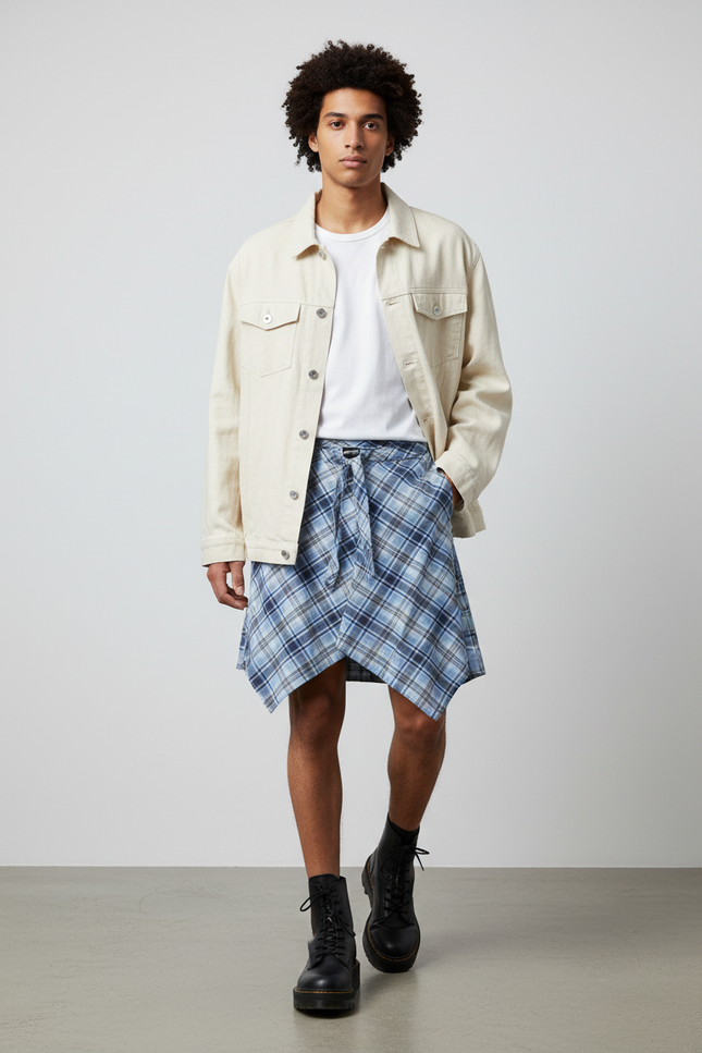 Jupe Homme Carreaux Irrégulière Décontractée