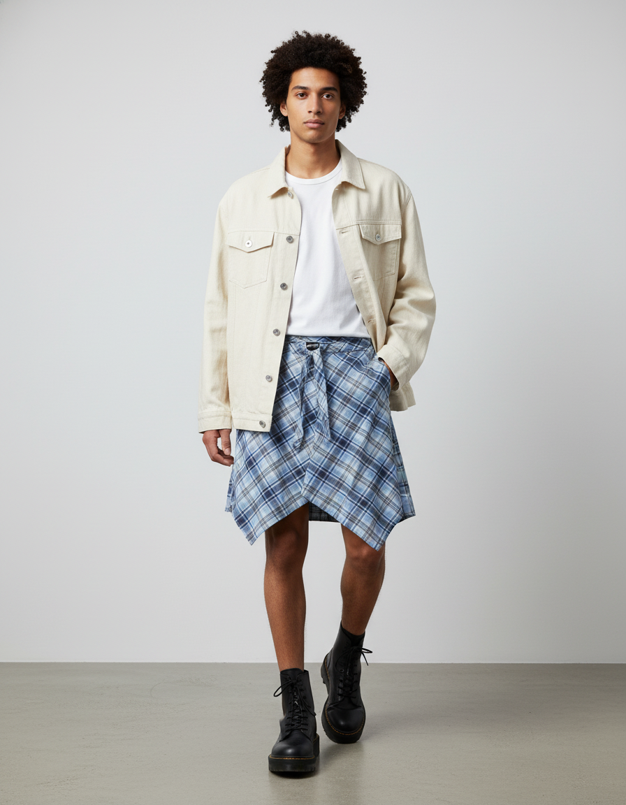 Jupe Homme Carreaux Irrégulière Décontractée