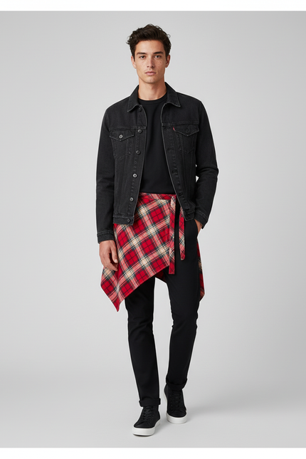 Jupe Homme Carreaux Écossais Asymétrique Décontractée