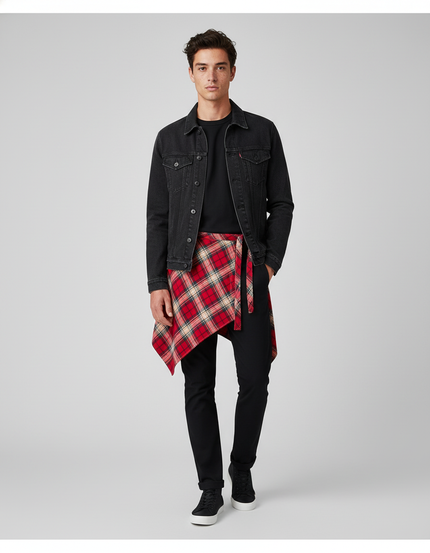 Jupe Homme Carreaux Écossais Asymétrique Décontractée