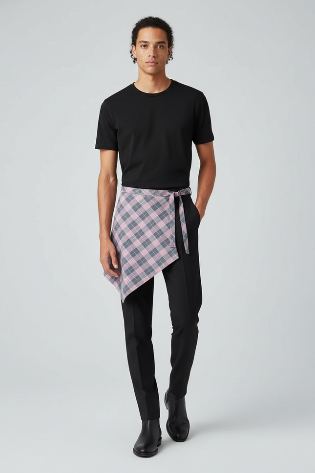 Jupe Homme Carreaux Asymétrique Décontractée Casual