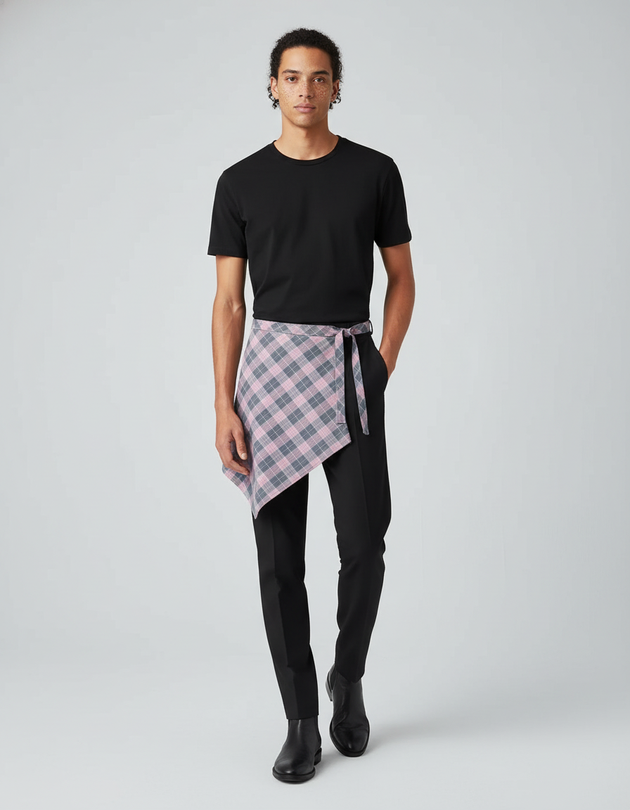 Jupe Homme Carreaux Asymétrique Décontractée Casual