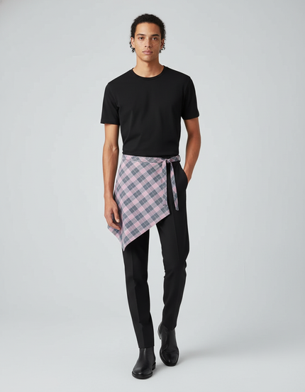 Jupe Homme Carreaux Asymétrique Décontractée Casual